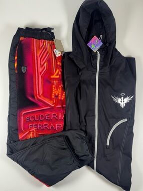 Scuderia Ferrari Black Hoodie with Neon Red & Pink Graphic Track Pants